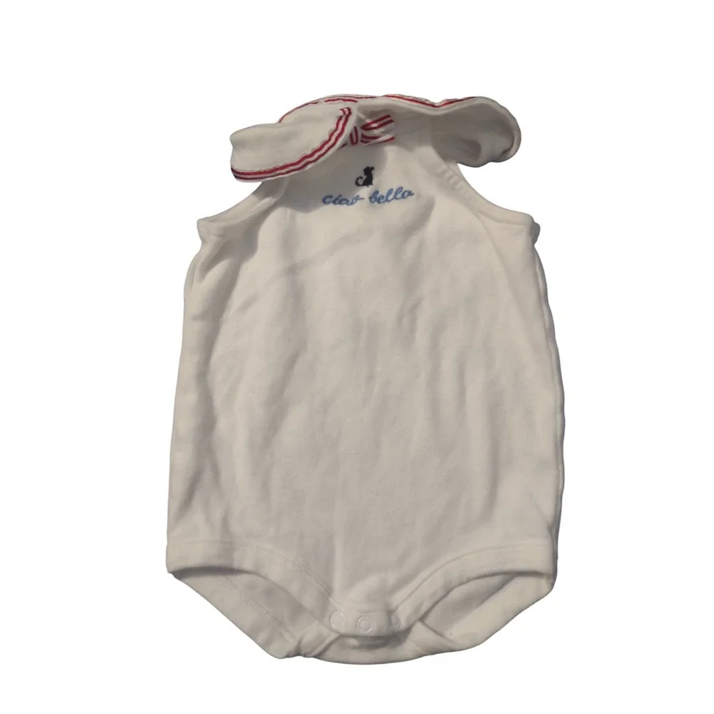 Gymboree Baby Girl‎ Ciao Bella White Bodysuit Sleeveless Peter Pan Collar 0-3M